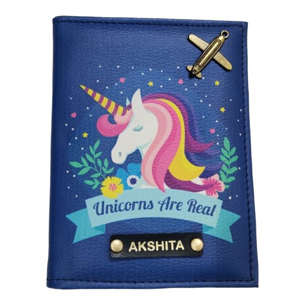 Giftsclub Poly Canvas Unicorn Unisex Passport Cover (Navy Blue)