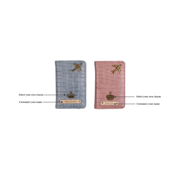 AICA Unisex Adult Personalised Name Charm Color Textured Leather Couple Passport Cover 2Pcs Passport Cover For Couple Anniversary Wedding Marriage Gifts For Couples Husband Wife Mr Mrs