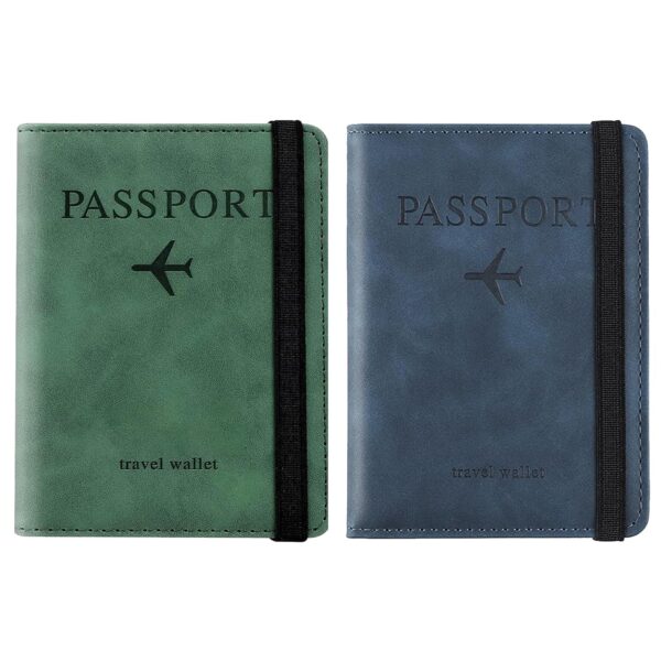 BOLDSTUFF Combo 2 Pcs Passport Holder Passport Cover with Credit Card Slot and BoardingPass Slot Bi-Fold Passport Wallet Case Book Travel Must Have, RFID Blocking Leather-Combo Unisex (Blue+Green)