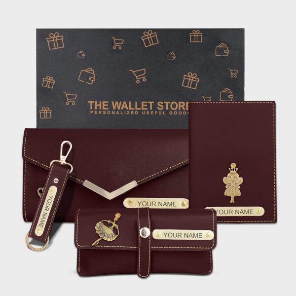 1741630492 The Wallet Store Personalized Leather Clutch Passport Cover Keychain Eyewear Combo with Name Charms Best Gift for Wife Girlfriend Sister Mother Etc Brown