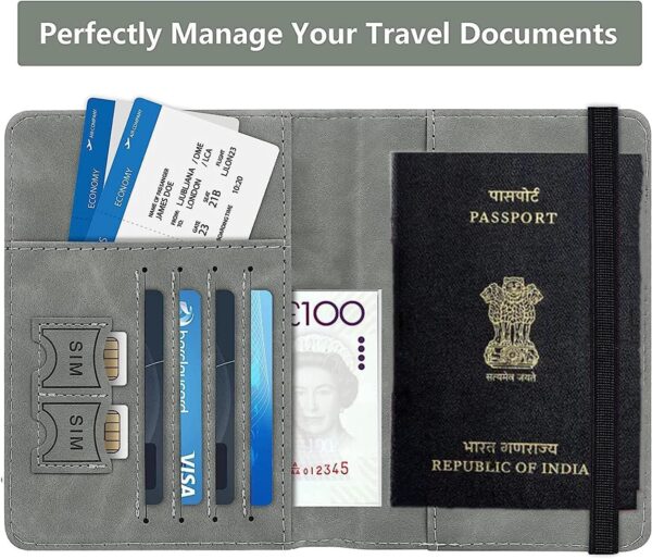 Votvy Premium Passport Holder Cover Travel Wallet Organiser Passport Case with PU Leather Travel Document Holder for Men Women Travel Accessories Grey