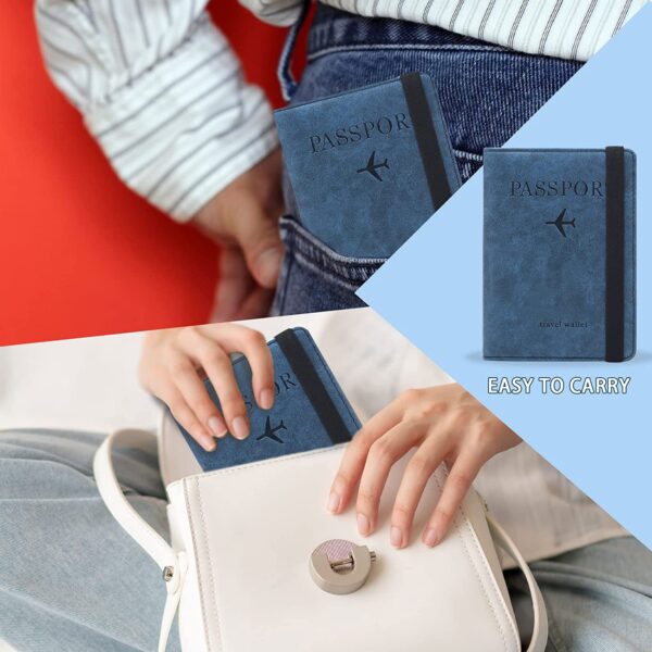 1748030777 VOGARD Slim Leather Travel Passport Wallet Casual Solid Credit Card Holder Money Wallet ID Multifunction Documents Flight License Purse Deep Blue……