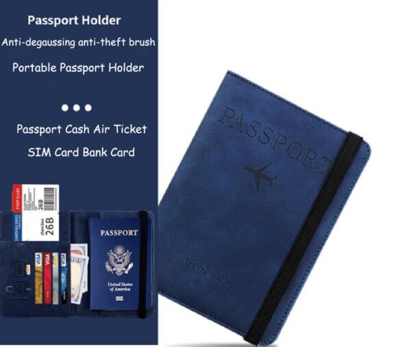 VOGARD Slim Leather Travel Passport Wallet Casual Solid Credit Card Holder Money Wallet ID Multifunction Documents Flight License Purse Deep Blue……