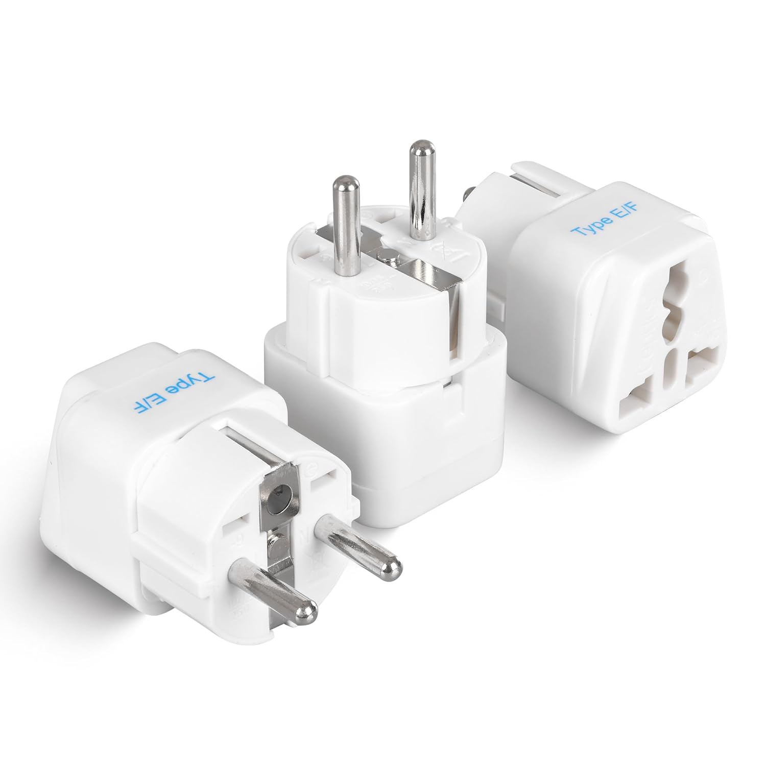 Ceptics Europe Travel Adapter, India to Europe (Schuko) plug - Ceptics Europe Travel Adapter, India to Europe (Schuko) plug - Type E/F European plug adapter, Universal adapter for Europe adapter - CE - RoHS - White - 3 Pack