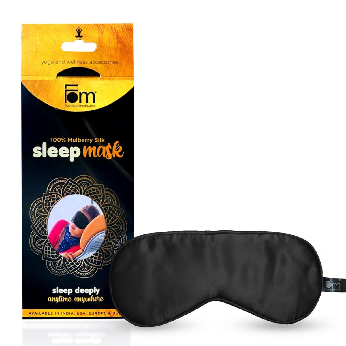 Friends of Meditation ® 100% Mulberry Silk, Super Smooth Sleep Mask And Blind Fold (Black)