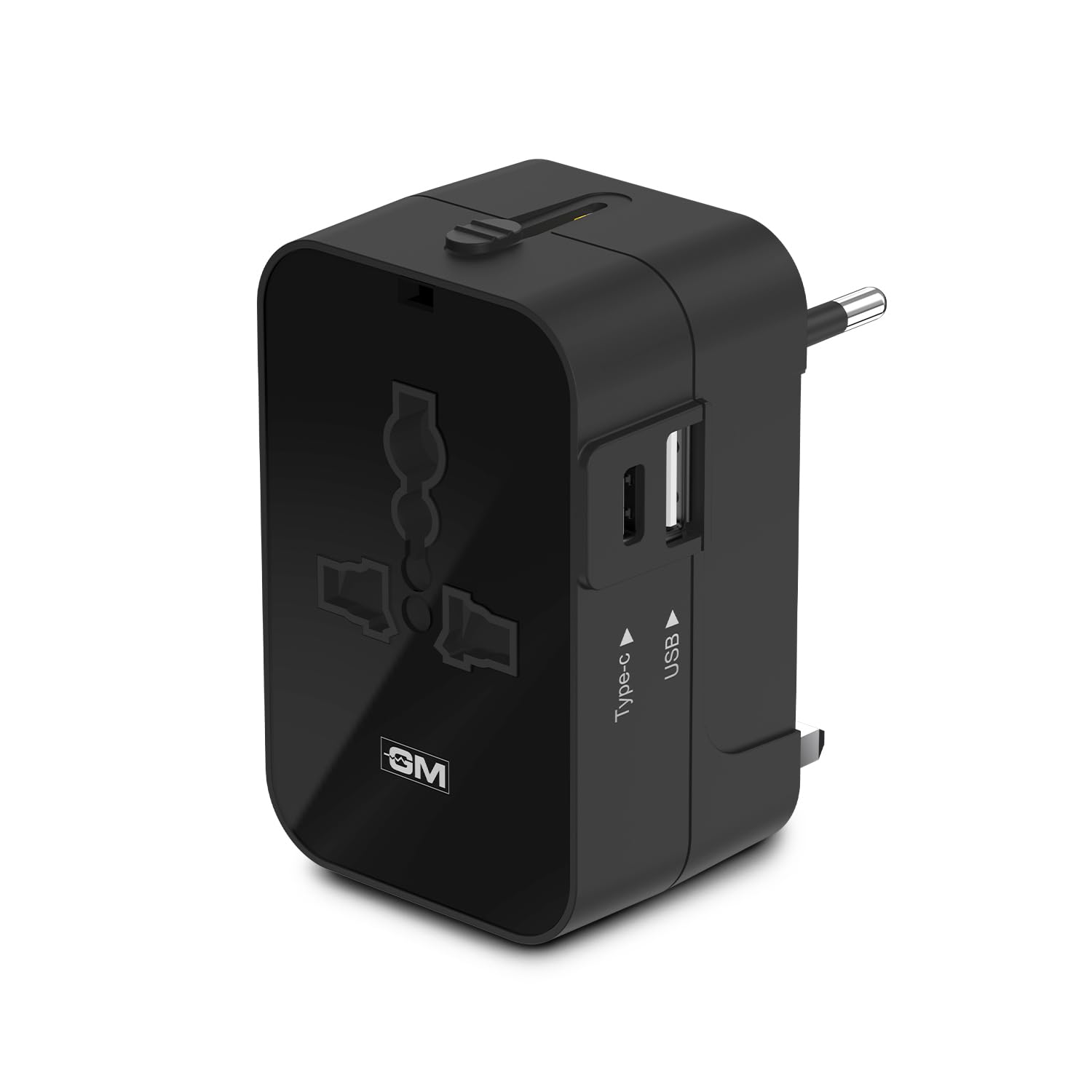GM 3064 Universal Travel Adaptor|LED Indicator|Multi plug Connetion|Type C|Type A|Compact GM 3064 Universal Travel Adaptor|LED Indicator|Multi plug Connetion|Type C|Type A|Compact and Light Weight Universal Adaptor - Black