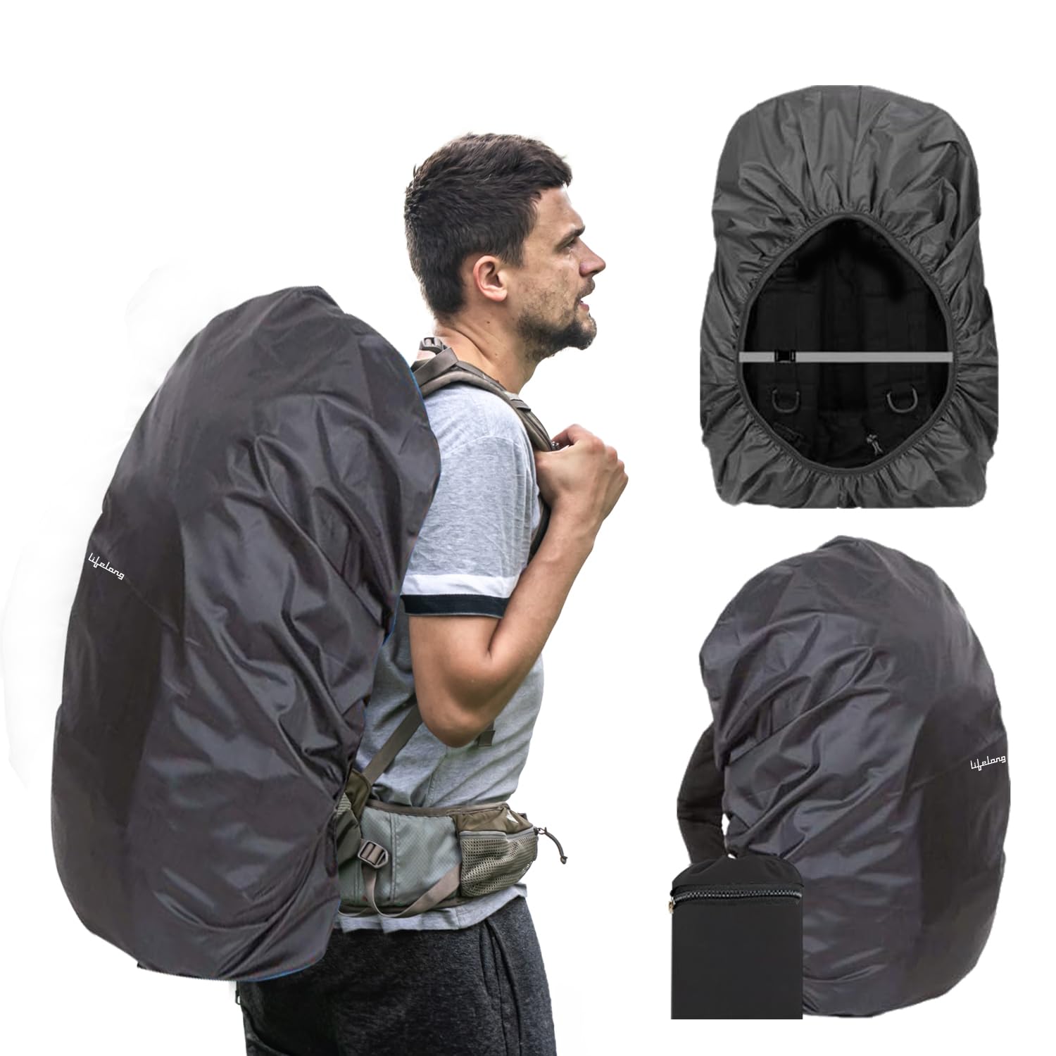 Lifelong Rain Cover for Backpack - Waterproof Dustproof Rain Cover Bag with Elastic Adjustable - Travel Accessories Bag Cover - Suitable for All Bag Sizes Upto 65Ltrs Rain Cover Bag (Black)