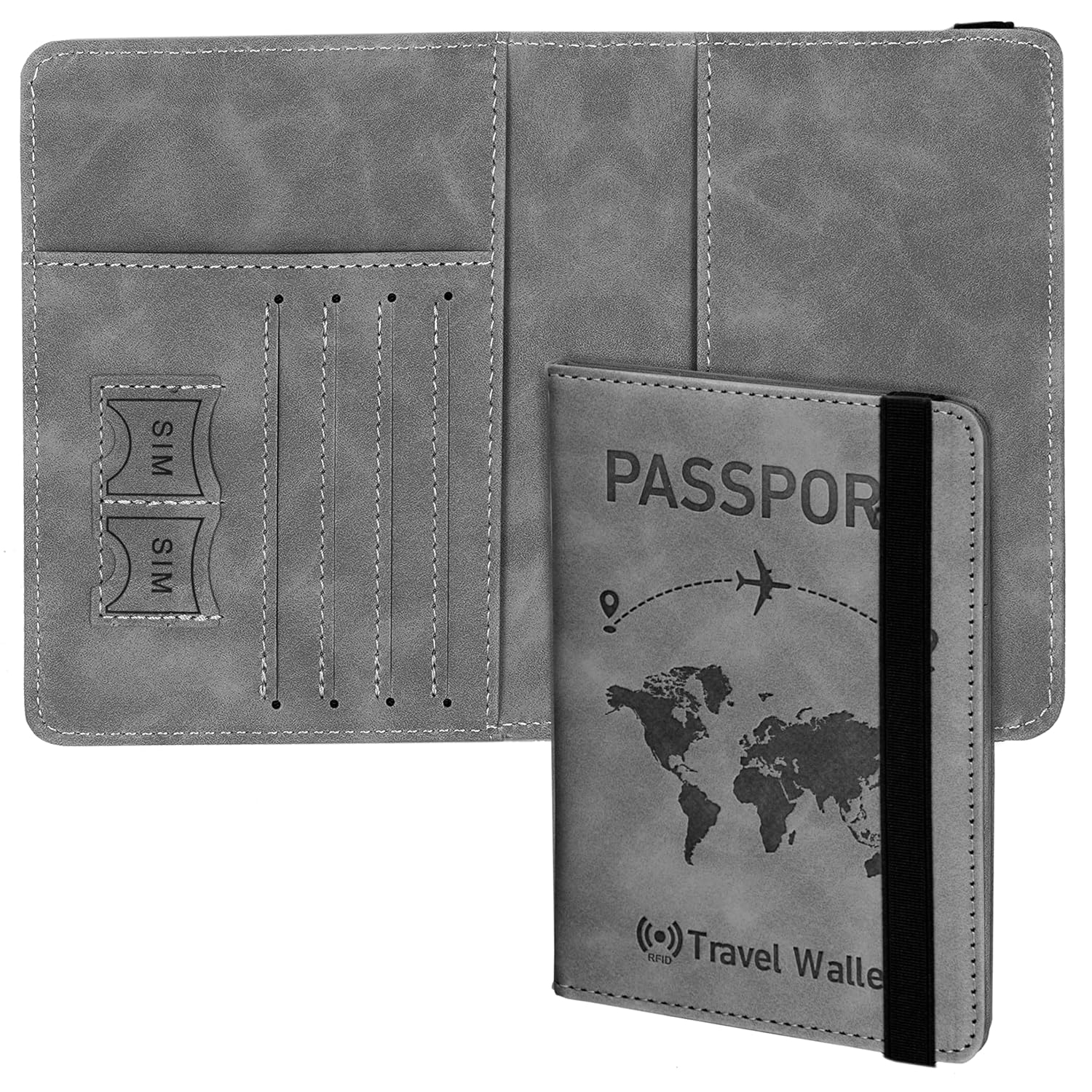 Storite Grey RFID Blocking PU Leather Travel Passport Holder Cover Travel Wallet Organiser Passport Case Travel Document Organiser for Men & Women