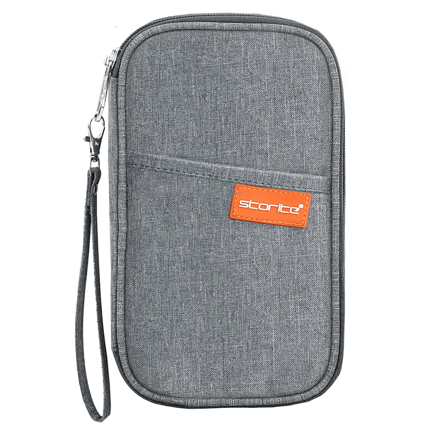 Storite Nylon Travel Family Passport Holder Wallet Organizer for Credit Debit Card Boarding Pass with Removable Hand Strap for Men and Women (23 x 13 x 3 cm- Grey)