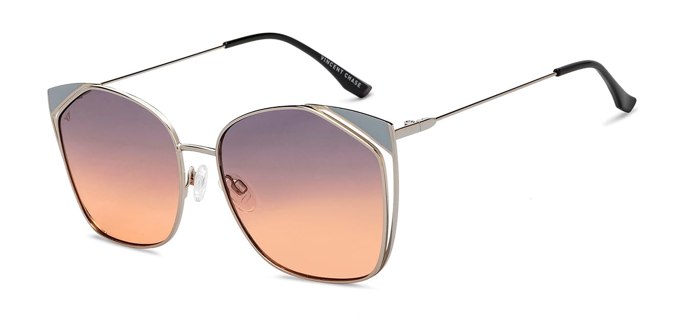 Vincent Chase By Lenskart | Silver Multicolor Full Rim Cat Eye | Fashion Essentials | 100% UV Protected | Women | Large | VC S15795