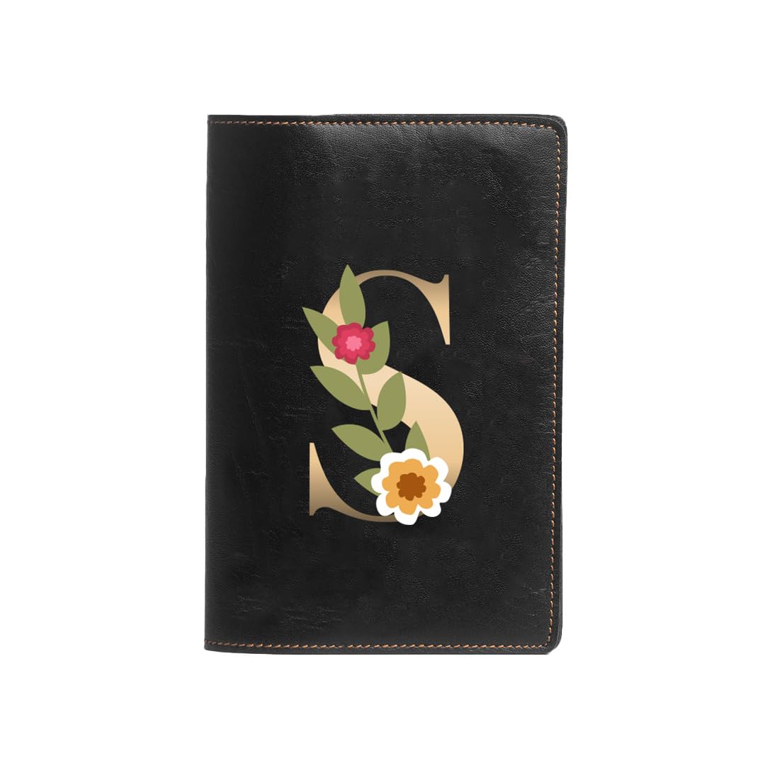 The Messy Corner Blossom Passport Cover | Travel Accessories Organizer The Messy Corner Blossom Passport Cover | Travel Accessories Organizer with Name Initials- S | For Men & Women | Vegan Leather Passport Holder | Passport Cover with Card Slots| Handcrafted Gift |Black