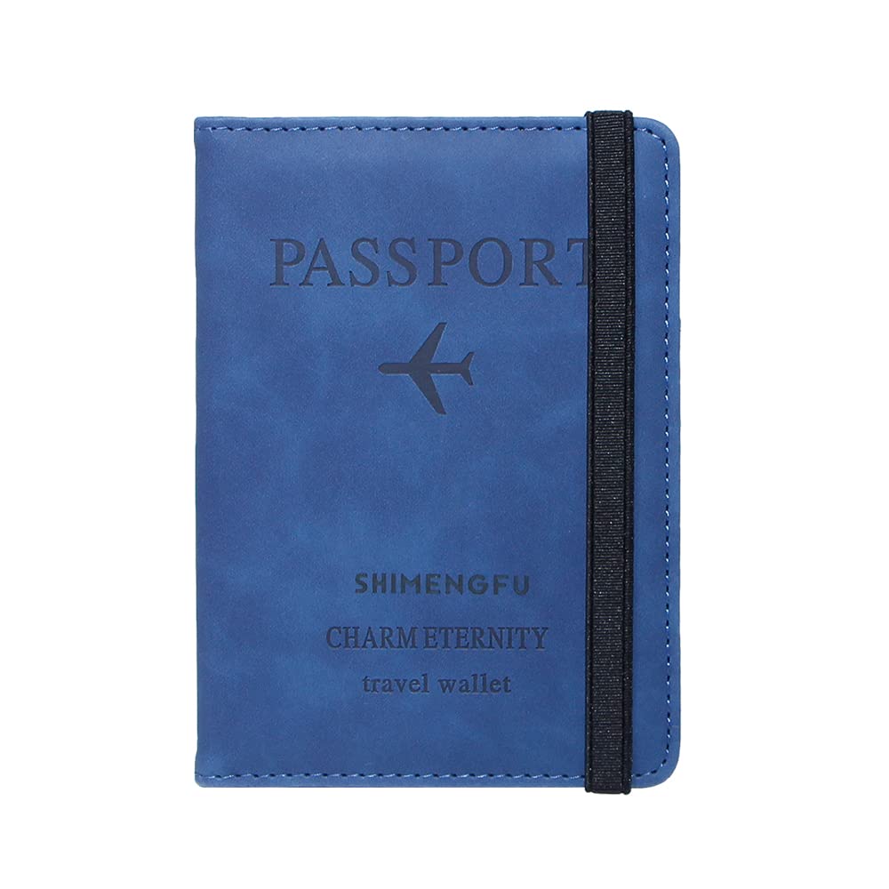 1734436952 Linist Passport Holder Cover Wallet RFID Blocking PU Leather Travel Document Holder Card Case Travel Accessories for Women Men Blue