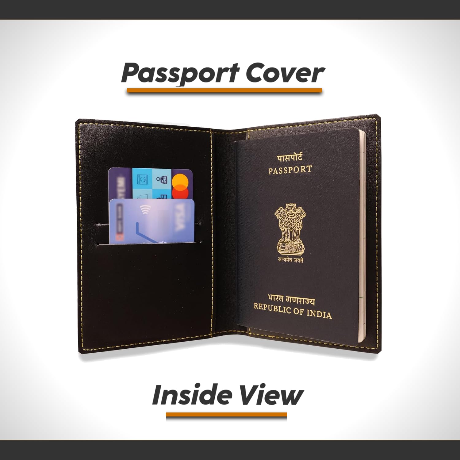 1734440849 NAVYA ROYAL ART Personalised Name Charm Leather Passport Cover Holder for Men Women Black Customised Passport Holder for Gift