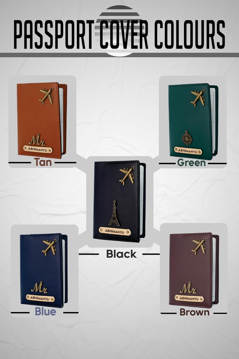 1734440851 NAVYA ROYAL ART Personalised Name Charm Leather Passport Cover Holder for Men Women Black Customised Passport Holder for Gift