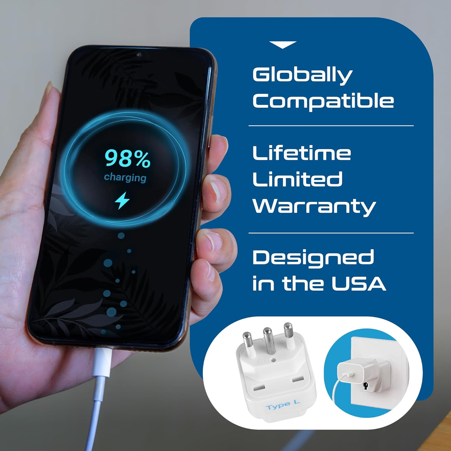 1735298833 Ceptics India to Italy Libya Chile More Type L Travel Adapter Plug CE Certified RoHS Compliant 2 Pack GP 12A 2PK