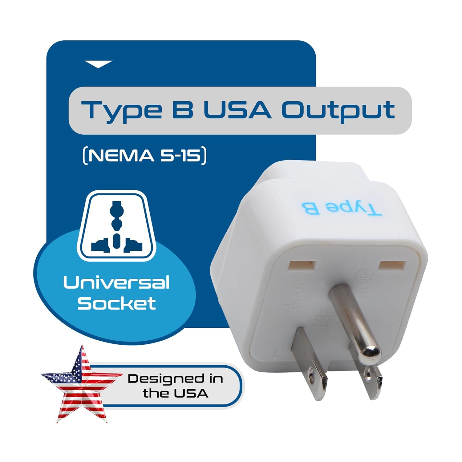1735300022 Ceptics India us Converter Plug India to USA Canada More Type B Universal Travel Adapter Plug CE Certified RoHS Compliant White 2 Pack 5 Years Warranty