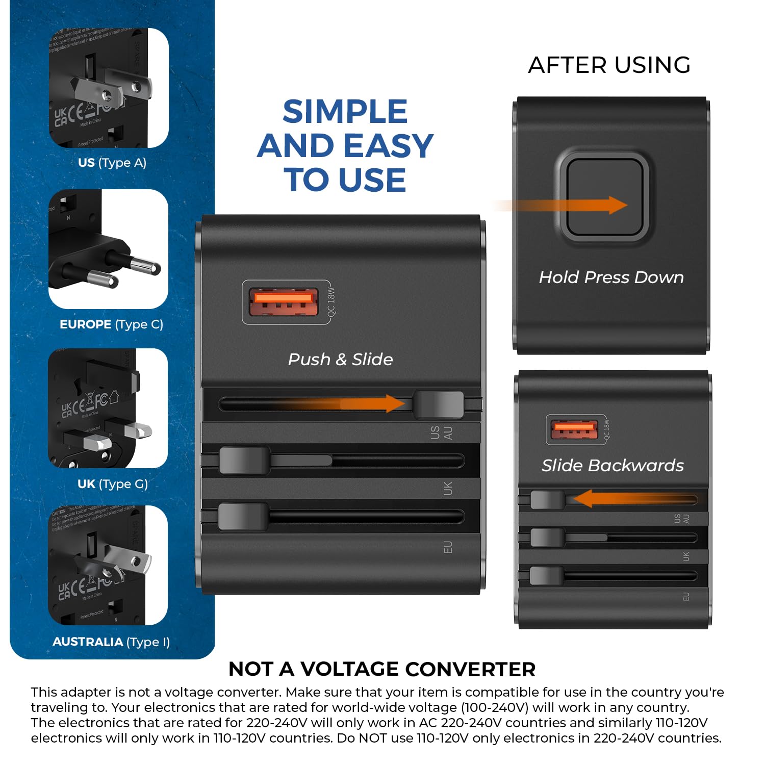 1735306079 OREI 25Watt Universal Charger Adapter 2X USBC 1XUSB A 4 in 1 International Travel Adapter 10 Years Warranty Universal Travel Adapter Compatible 150 Countries Type C A G I Compatible