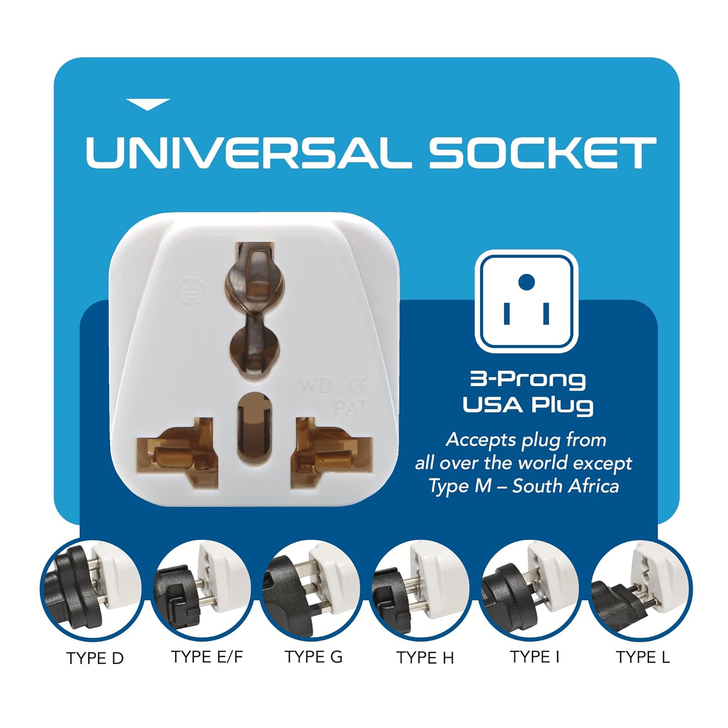 1735320372 Ceptics Universal Travel Adapter for USA Canada Philippines India to US Plug Adapter Type B USA Plug CE Certified RoHS Compliant White 3 Pack