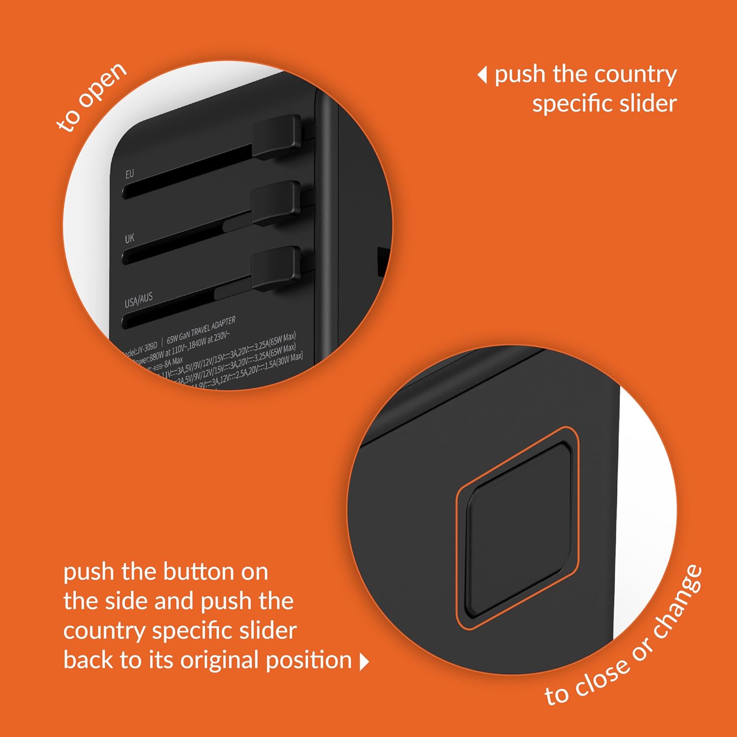 1735337536 Destinio Universal Travel Adapter Type C 65W GAN 4 in 1 Fast Charging International Travel Adapter 2 x Type C 1 x USB All in One Universal Adapter for US UK Europe Black 1 Unit