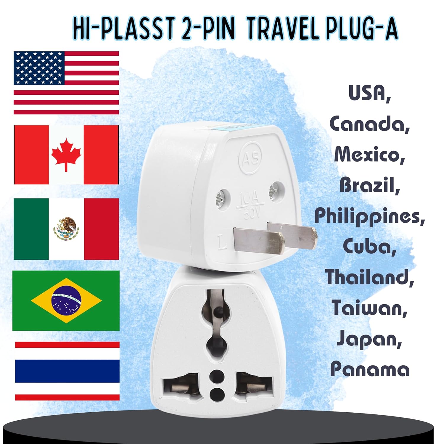 1735339367 Hi PLASST 3pcs Type A US Converter Plug India to USA Universal Travel Adapter for USA Canada Mexico Brazil Philippines Cuba Thailand Taiwan Japan Panama etc
