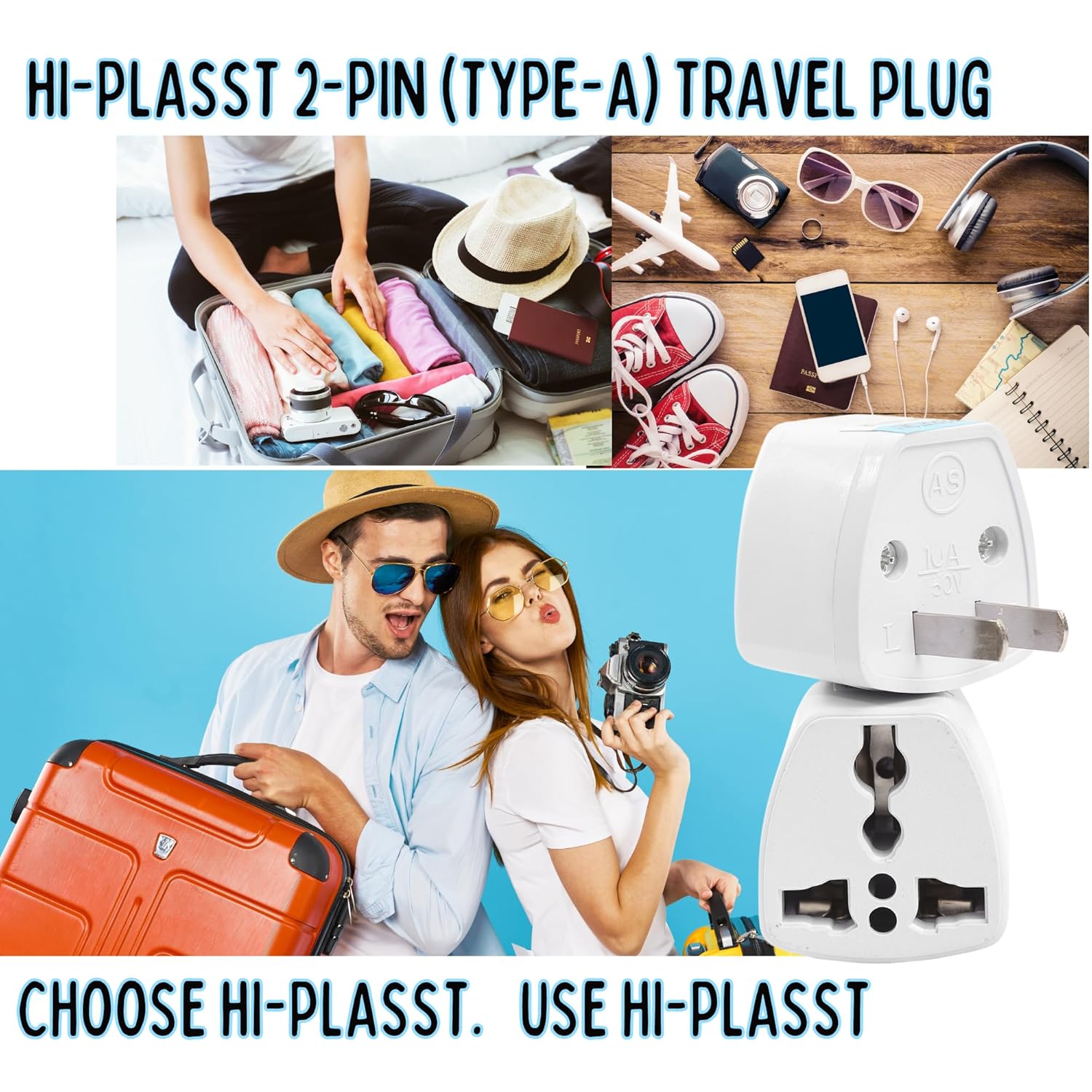 1735339378 Hi PLASST 3pcs Type A US Converter Plug India to USA Universal Travel Adapter for USA Canada Mexico Brazil Philippines Cuba Thailand Taiwan Japan Panama etc