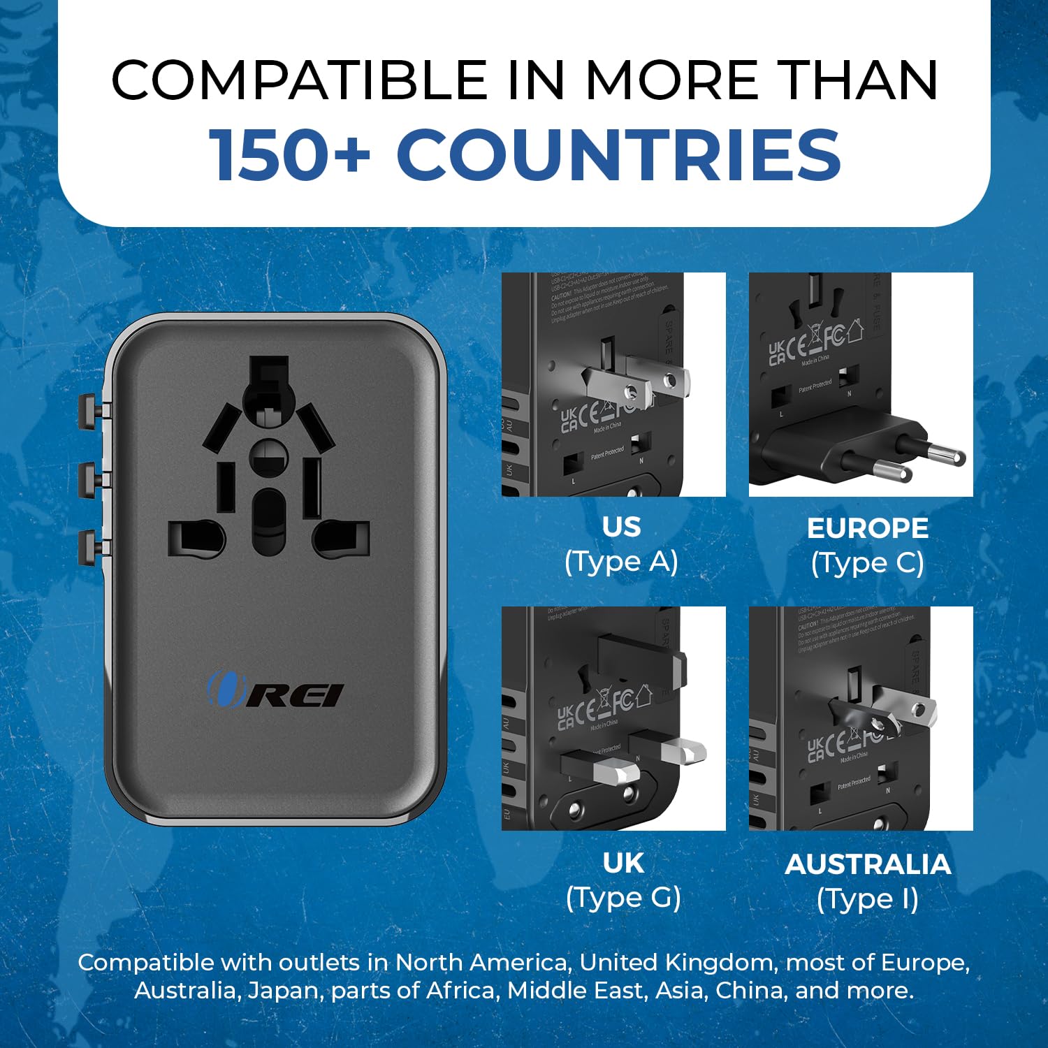 1735341234 OREI 45Watt Universal Charger Adapter 3X USBC 2XUSB A 6 in 1 International Travel Adapter 10 Years Warranty Universal Travel Adapter Compatible 150 Countries Type C A G I Compatible