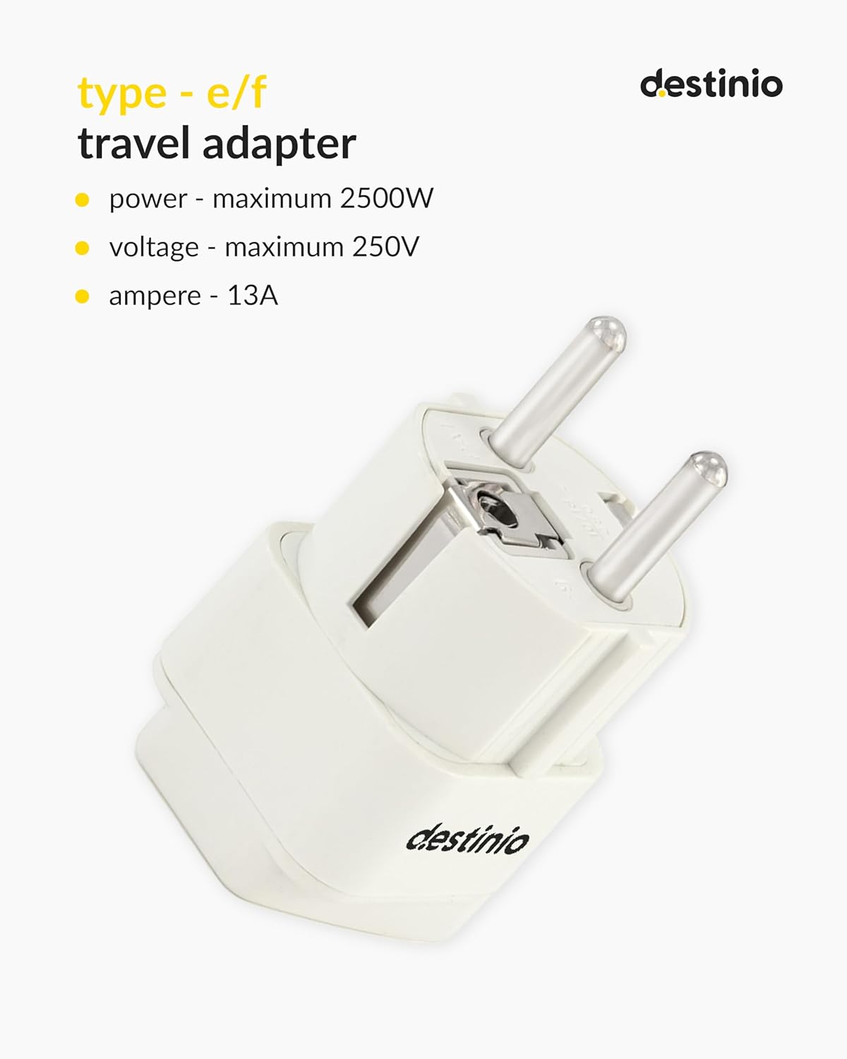 1735343098 Destinio Europe Travel Adapter India to Europe Schuko Plug 10 Year Warranty Type EF European Plug Adapter Universal Adapter for Europe Adapter