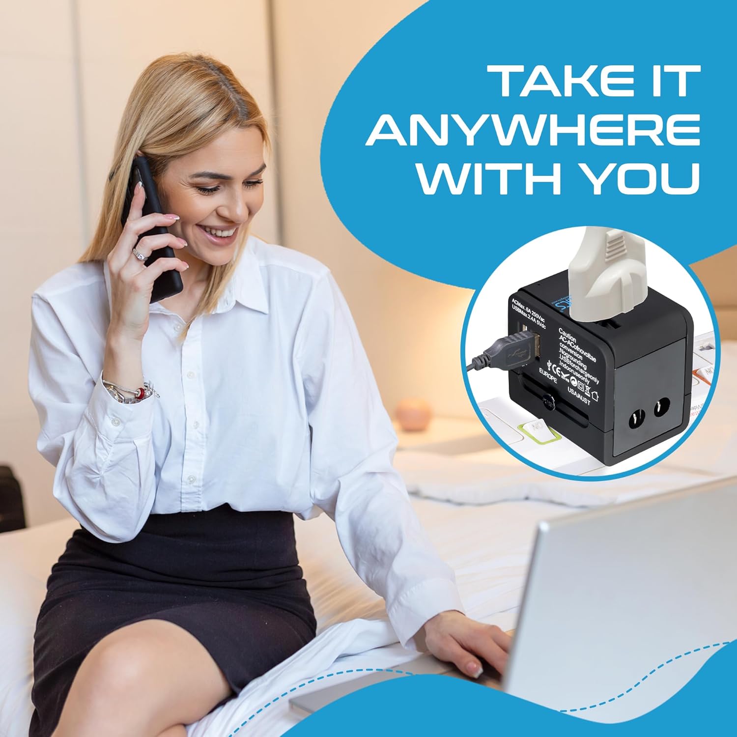 1735346798 Ceptics Universal Travel Adapter with 2 USB Ports 3 in 1 International Adapter for Cell Phone Tablet Camera India to UK Europe Australia More