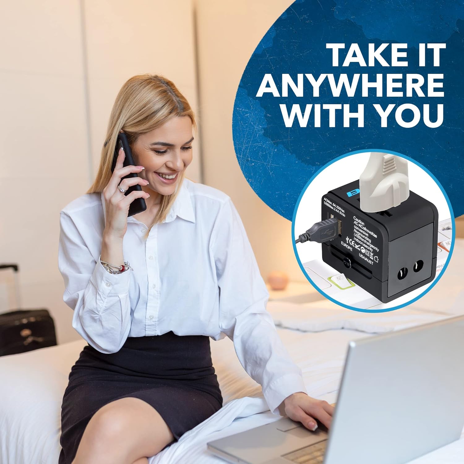 1735384262 OREI Universal Travel Adapter with 2 USB Ports 3 in 1 Universal Charger International Travel Adapter for Cell Phones Tablets Camera for Travelers to US Europe UK More