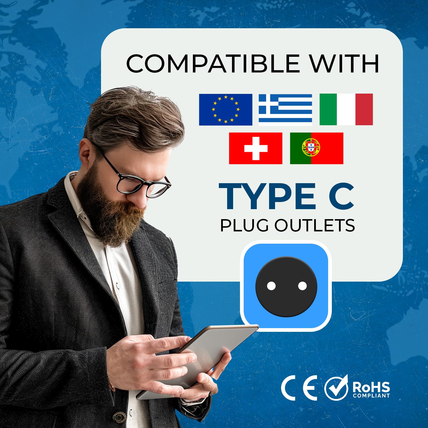 1735386149 Orei India to Europe Adapter Russia Turkey More Type C 2 in 1 Perfect for Laptop Camera Charger and More CE RoHS Black 5 Years Warranty