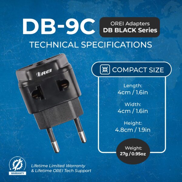 1735386157 Orei India to Europe Adapter Russia Turkey More Type C 2 in 1 Perfect for Laptop Camera Charger and More CE RoHS Black 5 Years Warranty
