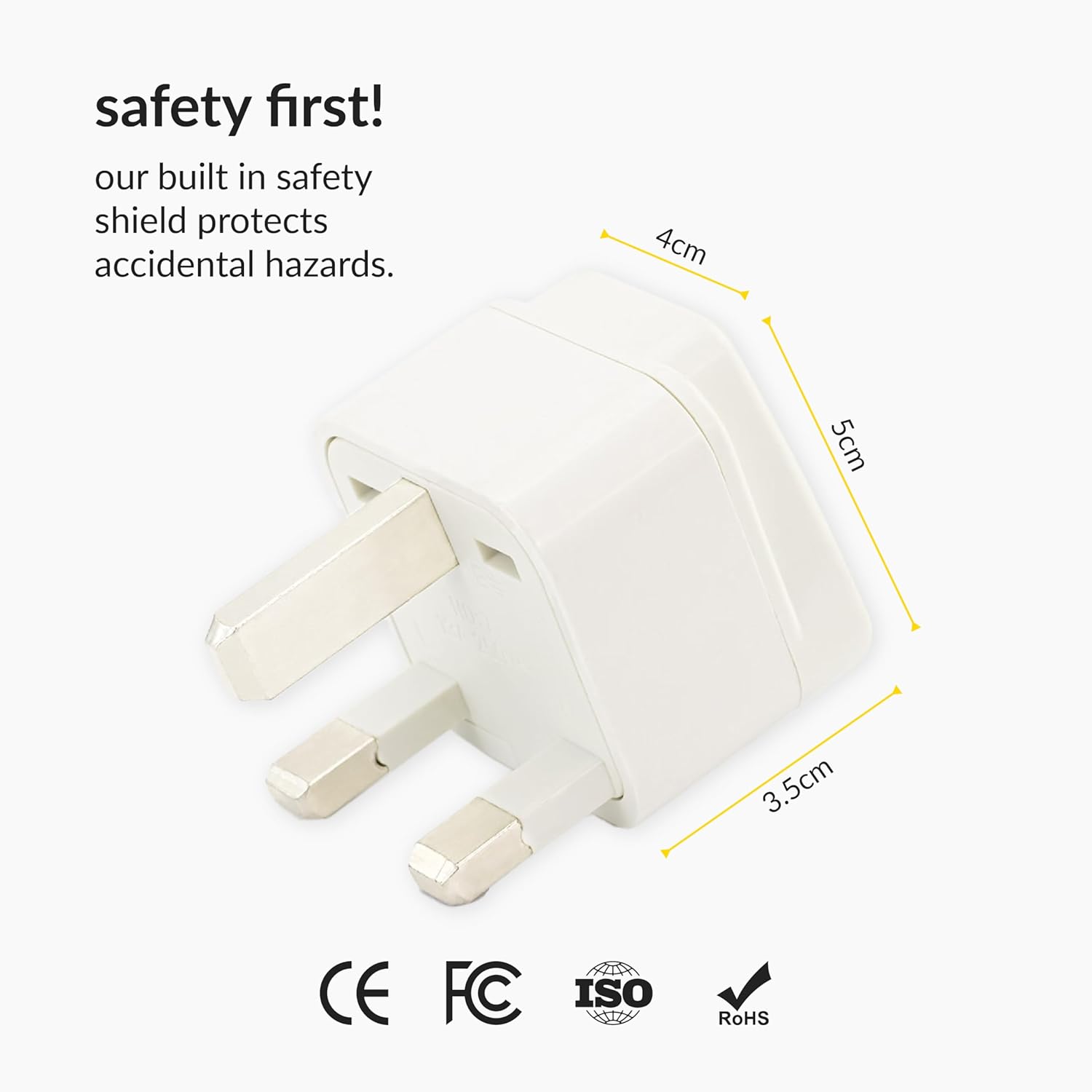 1735388032 Destinio India to UK Plug Adapter Type G 10 Year Warranty 1 Socket UAE Dubai Hongkong UK Travel Adapter CE Certified RoHS Compliant White Pack of 2