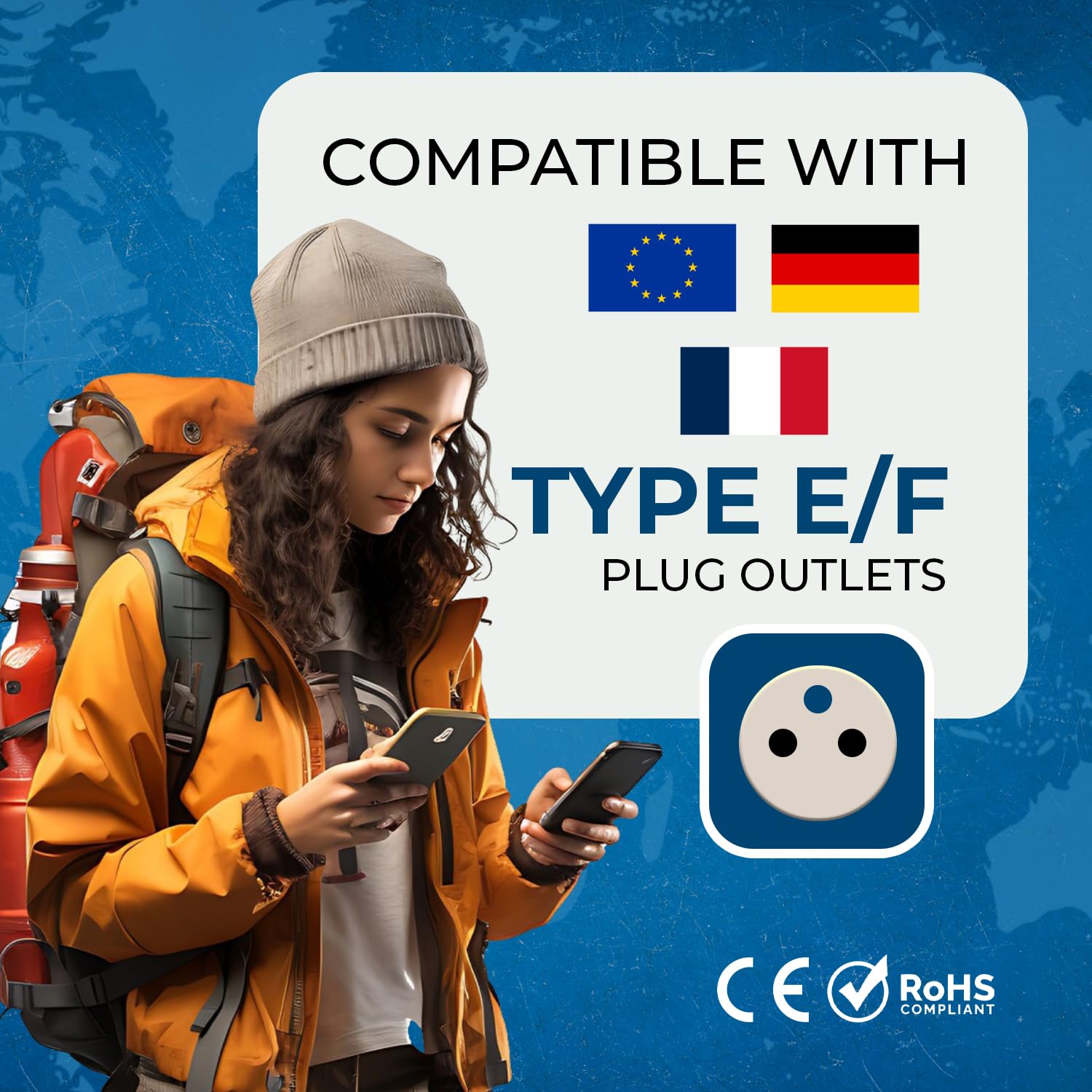 1735403041 Orei Europe Travel Adapter India to Europe Schuko Plug Type EF India to Europe Adapter 2 in 1 Perfect for Laptop Camera Charger and More CE RoHS Beige