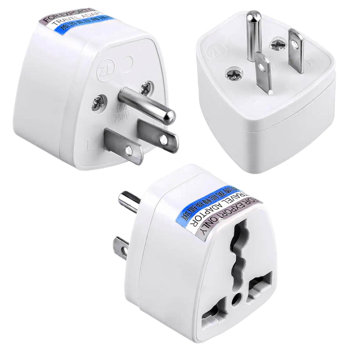 KAVANA (3pcs) Type-A US Converter Plug // India to USA Universal Travel Adapter for USA, Canada, Mexico, Brazil, Philippines, Cuba, Thailand, Taiwan, Japan, Panama, etc