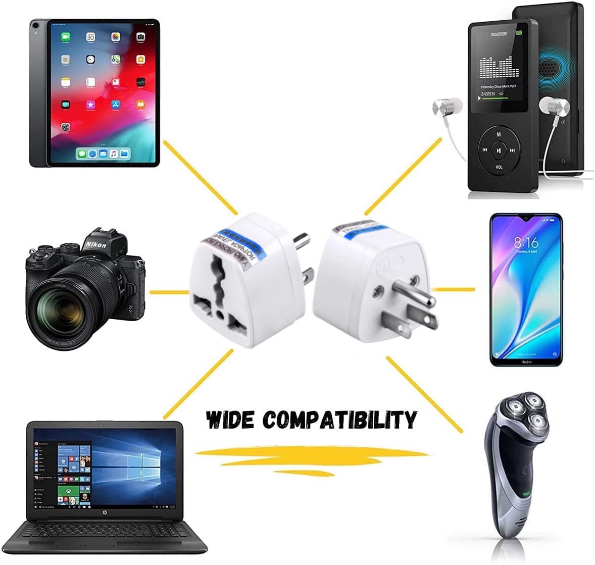 1735406872 KAVANA 3pcs Type A US Converter Plug India to USA Universal Travel Adapter for USA Canada Mexico Brazil Philippines Cuba Thailand Taiwan Japan Panama etc