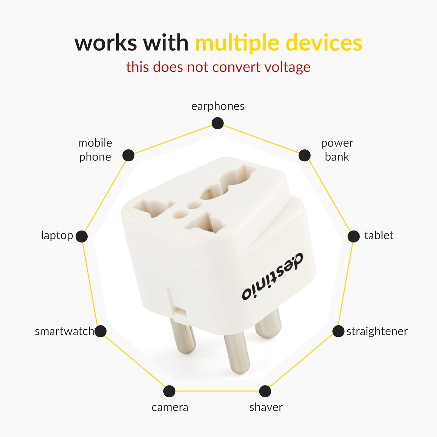 1735419338_Destinio-World-USA-UK-Canada-Europe-and-More-to-India-Travel-Adapter-Plug-Type-D-10-Year-Warranty-1-Socket-US-to-India-Adapter-UK-to-India.jpg 1735419338 Destinio World USA UK Canada Europe and More to India Travel Adapter Plug Type D 10 Year Warranty 1 Socket US to India Adapter UK to India