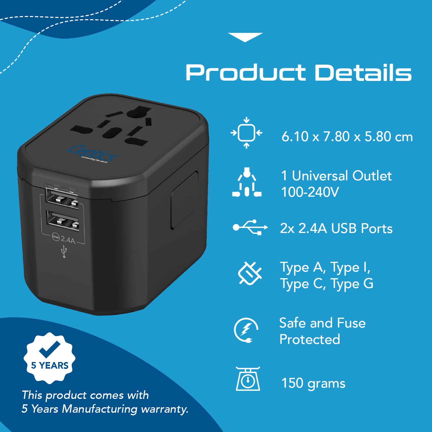 1735421201_Ceptics-Universal-Travel-Adapter-3-in-1-Worldwide-Travel-Adapter-Universal-Plug-Socket-and-2-x-USB-with-2.4A-International-Travel-Adapter.jpg 1735421201 Ceptics Universal Travel Adapter 3 in 1 Worldwide Travel Adapter Universal Plug Socket and 2 x USB with 2.4A International Travel Adapter