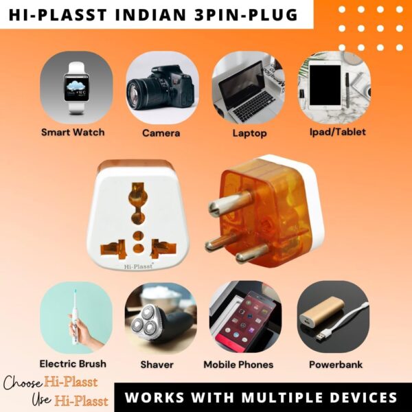 1735423054 Hi PLASST 6amp to 13amp 3pin Plug Type D Adapter Pack of 2 USA UK Canada Europe to India Travel Adaptor Three Pin Converter Universal Socket for HomeOffices Hotels for Mobiles Laptop