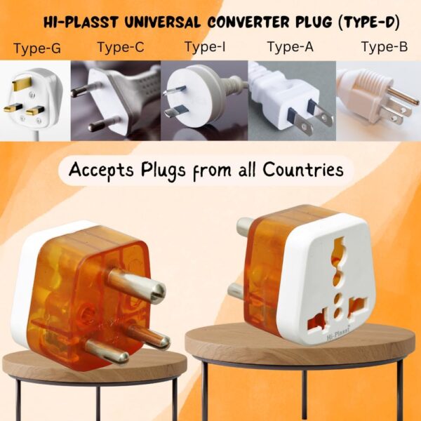 1735423055 Hi PLASST 6amp to 13amp 3pin Plug Type D Adapter Pack of 2 USA UK Canada Europe to India Travel Adaptor Three Pin Converter Universal Socket for HomeOffices Hotels for Mobiles Laptop
