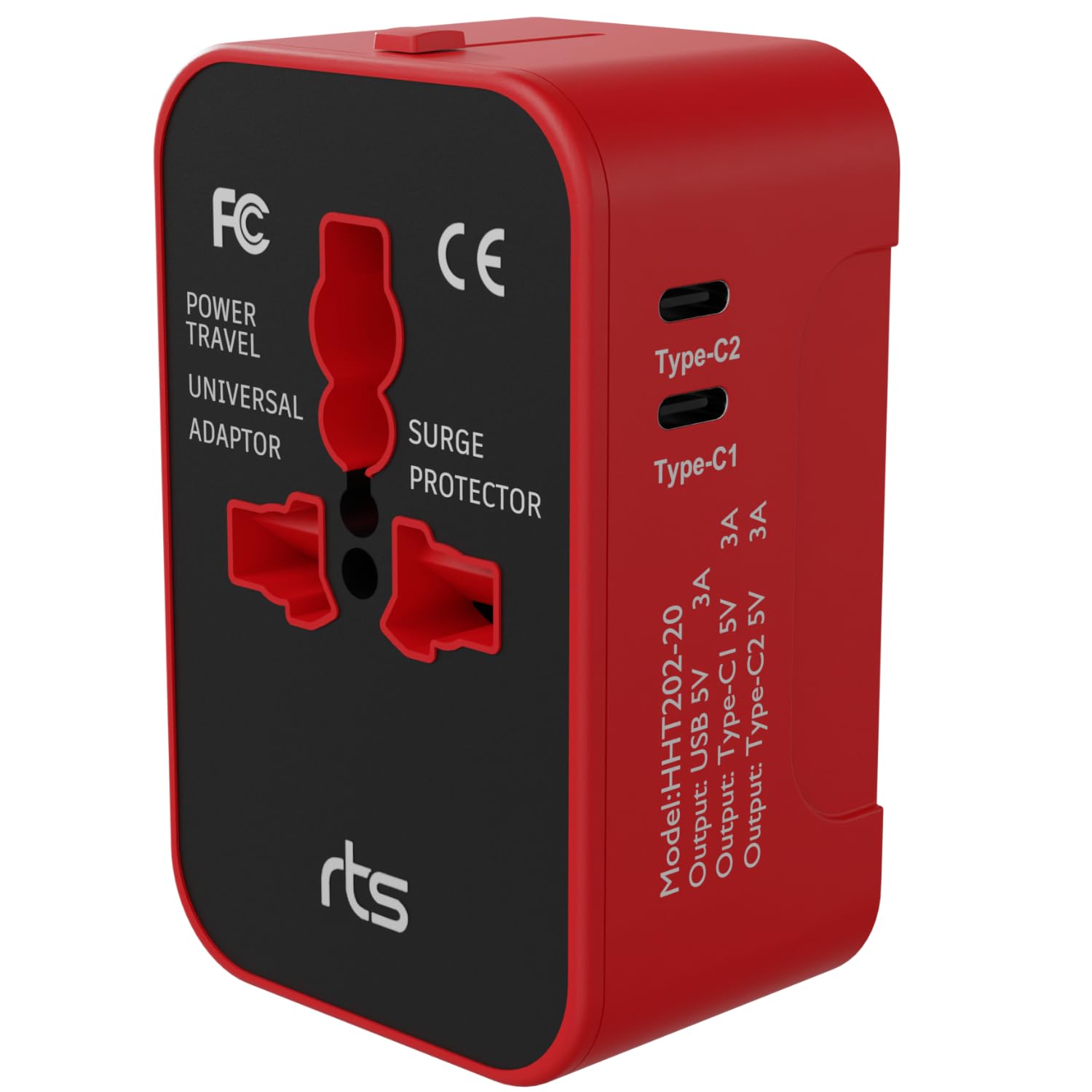 rts 2 Type C + 1 USB Plug Universal Travel rts 2 Type C + 1 USB Plug Universal Travel Adapter, Suitable For 200+ Countries International All in One Worldwide Travel Power Plug Adapter and Wall Charger For USA EU UK AUS Europe Cell Phone Laptop