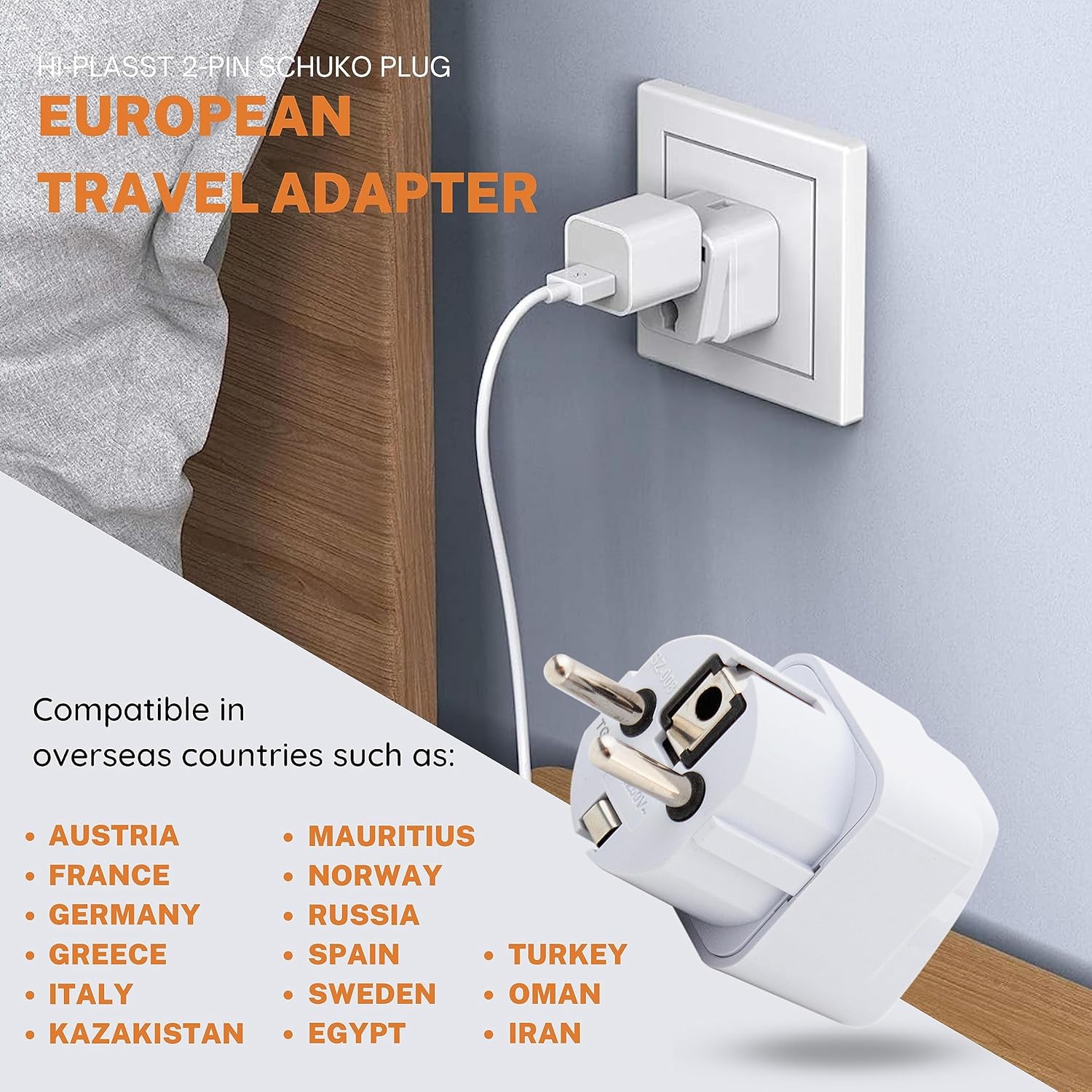 1735432461 Hi Plasst India to Europe Travel Adapter Pack of 3 Schuko Plug Type EF European Plug Adapter Universal Socket for Europe Germany Spain Netherland France