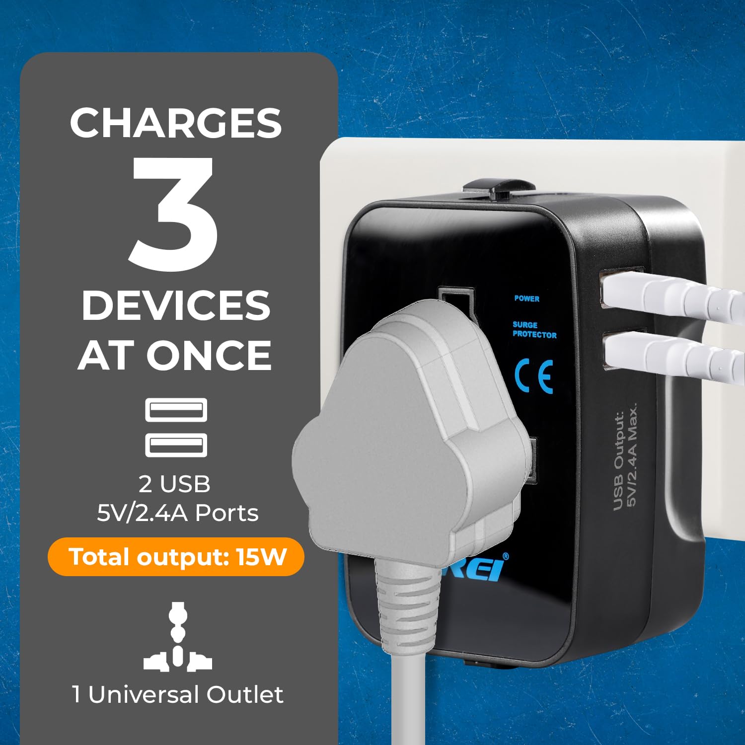 1735524550 Orei Universal Travel Adapter 3 in 1 Worldwide Travel Adapter with Dual USB Universal Socket with 2X USB A 2.4A Travel Adapter for US Europe More 10 Year Warranty