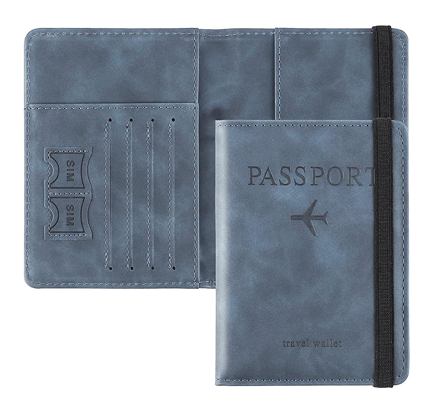 BOLDSTUFF Passport Holder Passport Cover with Credit Card Slot and BOLDSTUFF Passport Holder Passport Cover with Credit Card Slot and BoardingPass Slot Bi-Fold Passport Wallet Case Book Travel Must Have, RFID Blocking PU Leather Travel Accessories-Unisex(Blue)