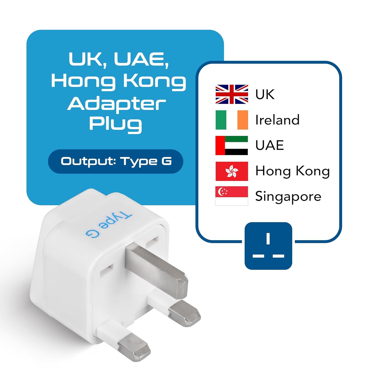 Ceptics Adapter to UK India to UAE Hong Kong Dubai UK Adapter Plug UK Travel Adapter Type G Adapter Perfect for Laptop Camera Chargers and More CE White Lifetime Limited Warranty