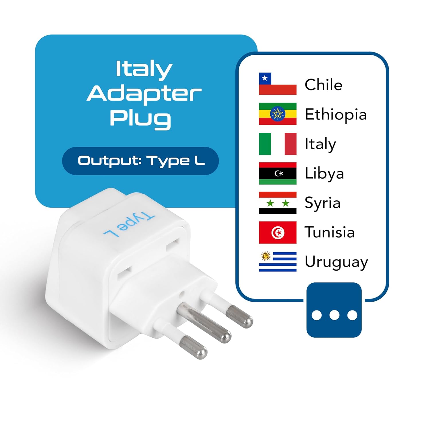 Ceptics India to Italy Libya Chile More Type L Travel Adapter Plug CE Certified RoHS Compliant 2 Pack GP 12A 2PK