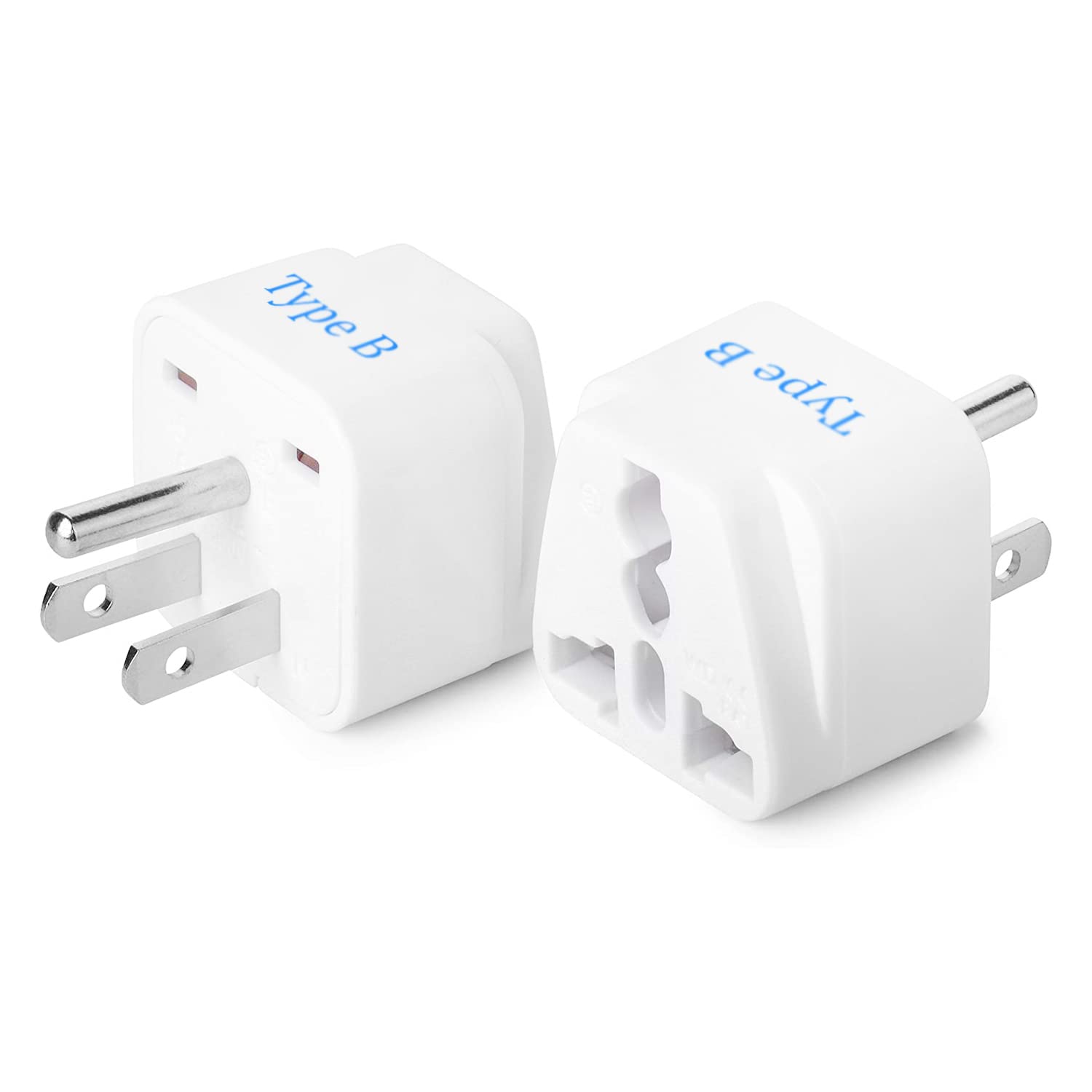 Ceptics India us Converter Plug, India to USA, Canada & More - Type B Universal Travel Adapter Plug - CE Certified - RoHS Compliant - White - 2 Pack - 5 Years Warranty