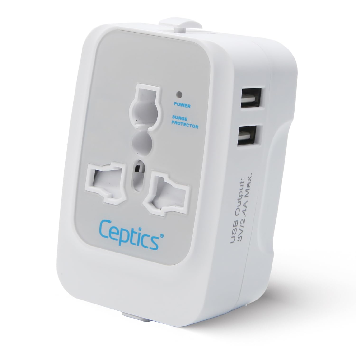 Ceptics Universal Charger Adapter, 3 in 1 Universal Travel Adapter All in One, Universal Travel Accessories 2 USB 2.4A, 100-250 Voltage Travel Charger, International Travel Adapter, White