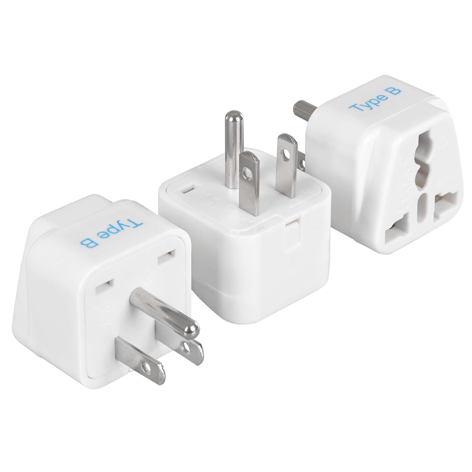 Ceptics Universal Travel Adapter for USA, Canada, Philippines India to US Plug Adapter - Type B USA Plug - CE Certified - RoHS Compliant - White - 3 Pack