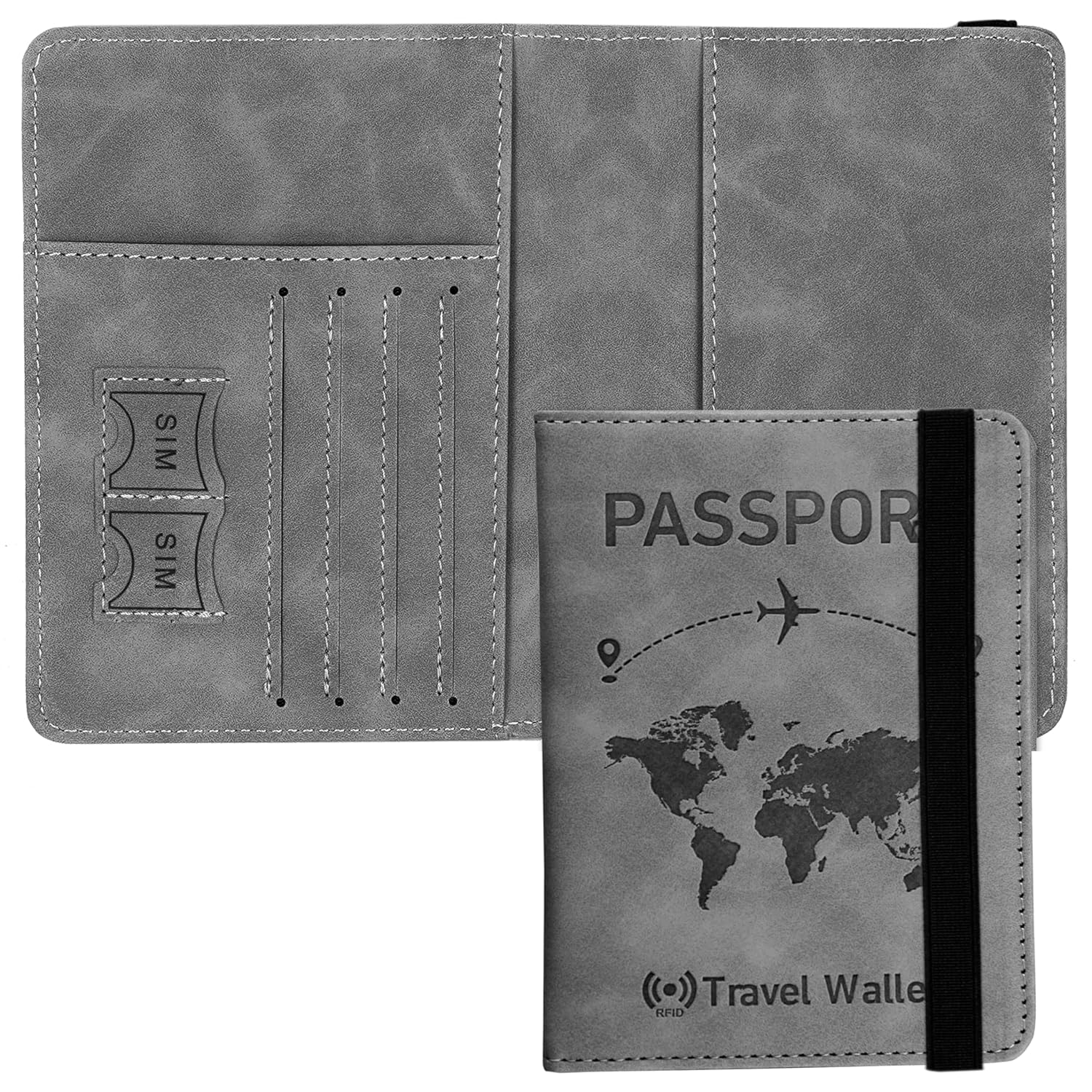 DAHSHA Grey RFID Blocking PU Leather Travel Passport Holder Cover DAHSHA Grey RFID Blocking PU Leather Travel Passport Holder Cover Travel Wallet Organiser Passport Case Travel Document Organiser for Men & Women(14.58 X 11CM)