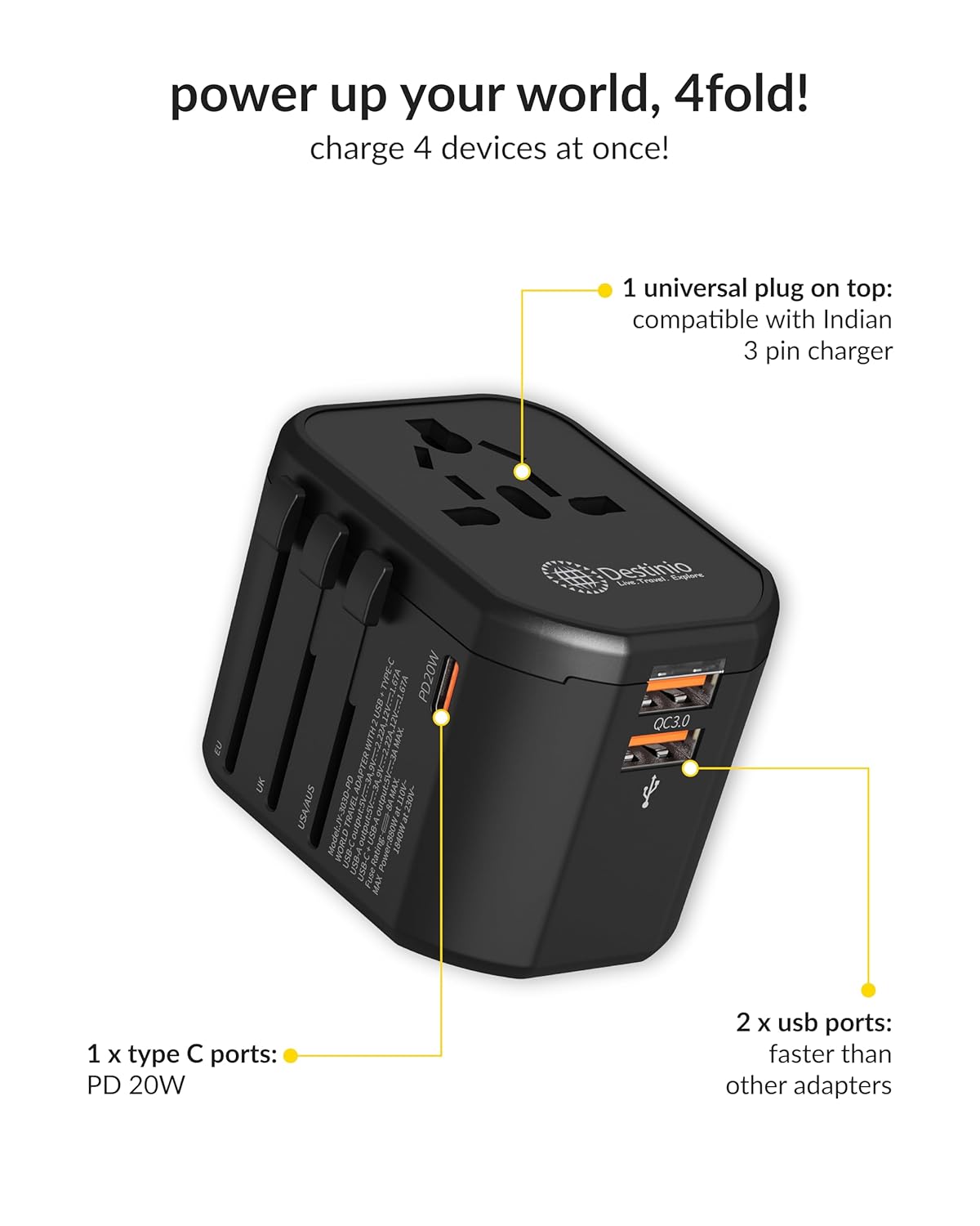 Destinio-Universal-Travel-Adapter-Type-C-20W-PD-4-in-1-Fast-Charging-Travel-Adaptor-International-All-in-One-1-x-Type-C-2-x-USB-Universal-Charger-Adapter-for-US-UK-Europe.jpg Destinio Universal Travel Adapter Type C 20W PD 4 in 1 Fast Charging Travel Adaptor International All in One 1 x Type C 2 x USB Universal Charger Adapter for US UK Europe